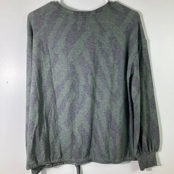 Womens Brushed Sweatshirt Tie Front Jungle Green Zebra M‎ NWT #1 - Picture 2 of 7